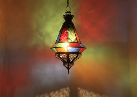 Moroccan Hanging Multi Color Glass Lantern From Badia Design Inc