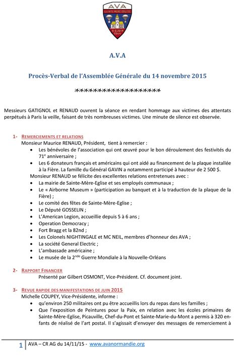 Compte Rendu Assemblée Générale 14 Novembre 2015 Amis Des Vétérans