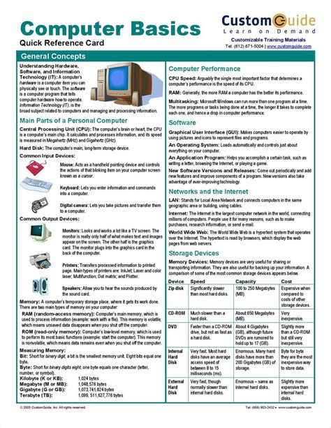 Computer Basics Free Quick Reference Card Free Customguide Reference