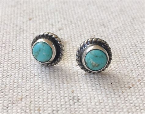 Tiny Turquoise Stud Earrings Vintage Southwest Native American Navajo