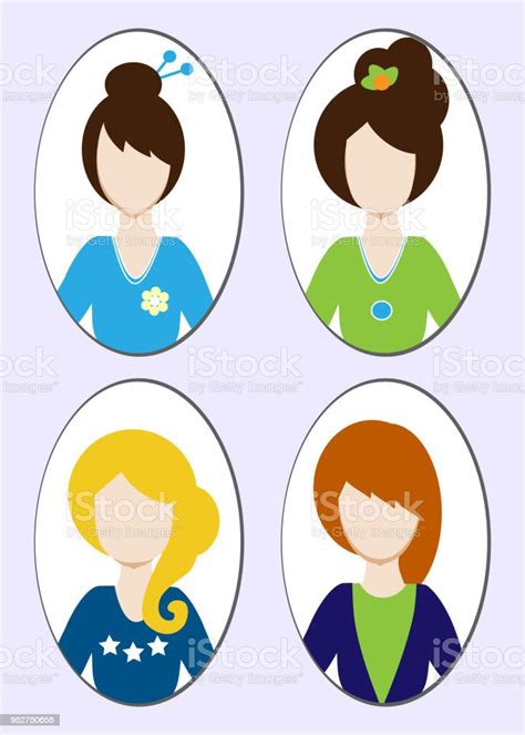 Mignonnes Illustrations De Belles Jeunes Filles Avec Différents Style De Cheveux Vector Vecteurs