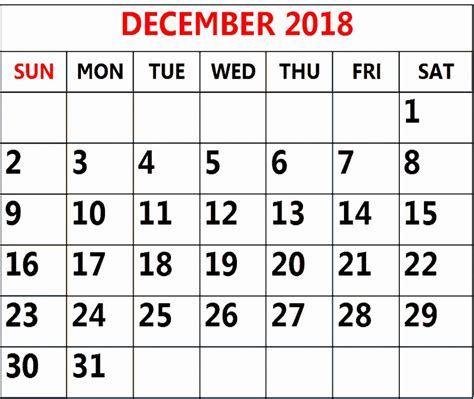December 2018 Excel Printable Monthly Calendar Printable Calendar