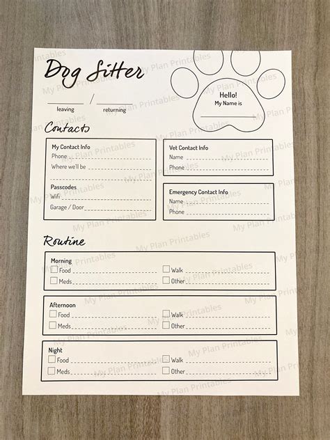 Flower Print Dog Sitter Form Dog Sitter Pet Sitter Instructions Pet