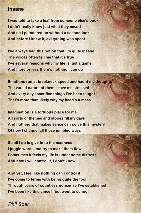 Insane Insane Poem By Phil Soar