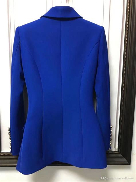 Chic Royal Blue Women Blazer High Quality Designer Coat Double Breasted