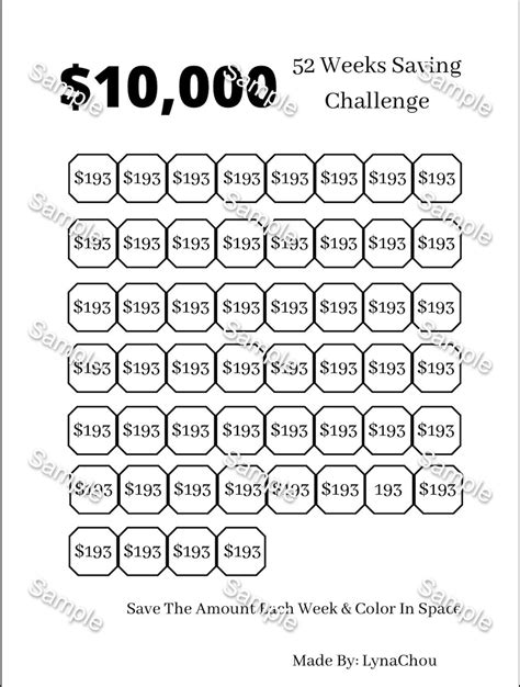 10k 52 Weeks Saving Challenge 10k In One Year Budget Etsy