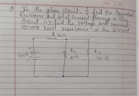 Since all of our resistors are wired in series, we can easily find the total resistance by just adding all of the resistance values together as so: find the equivalent resistance and total current flowing ...