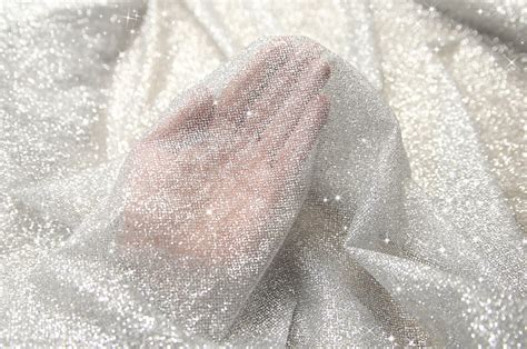 55 Width Silver Color Glitter Tulle Fabric By The Yard Etsy