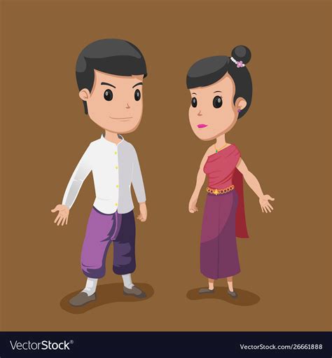 Thai Cartoon Couple People Culture Royalty Free Vector Image