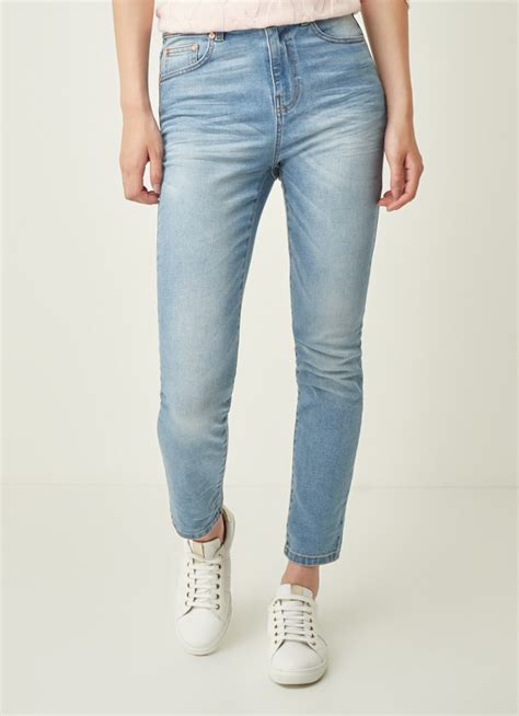 benetton high waist skinny fit cropped jeans met stretch indigo de bijenkorf
