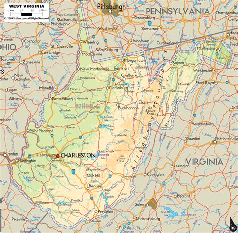 Physical Map Of West Virginia State Usa Ezilon Maps
