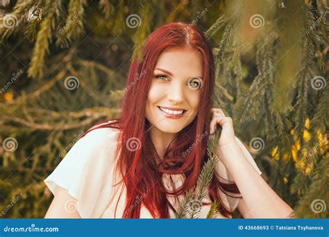 Portrait Of Romantic Woman In Forest Stock Image Image Of Nice Enjoy 43668693