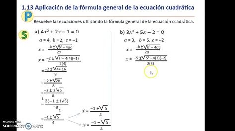 1 13 Aplicacion De La Formula General De La Ecuacion Cuadratica 9o