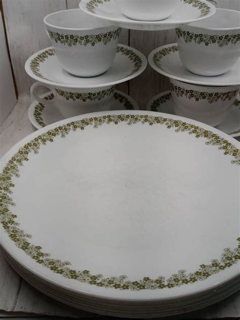 Vintage Corelle Spring Blossom Dinnerware Green And White Floral Etsy