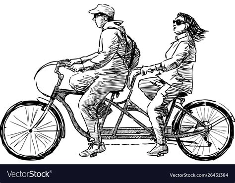 Sketch A Couple Citizens Riding A Tandem Vector Image