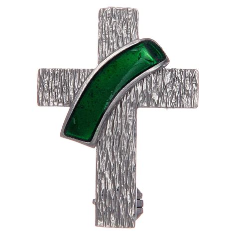 Deacon Cross Lapel Pin In 925 Silver And Green Enamel Online Sales On
