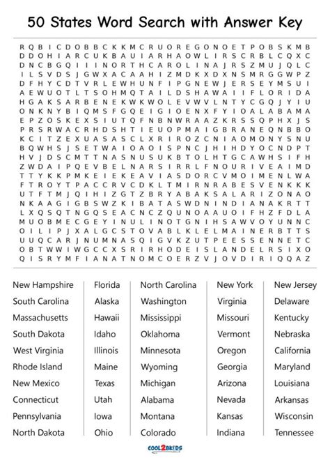 14 Challenging 50 States Word Searches Kittybabylovecom 50 States