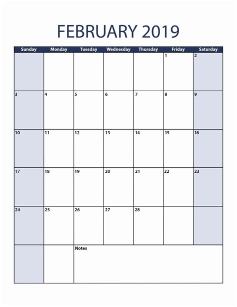 2019 Printable Calendar One Page February 2019 Calendar Template