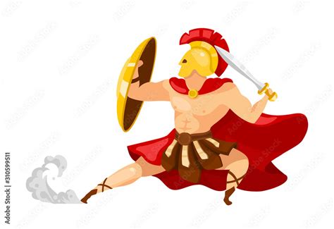 Warrior Flat Vector Illustration Theseus In Armor Gladiator With