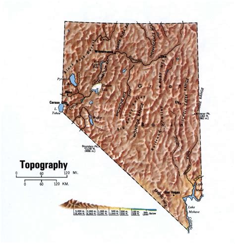 Nevada Topographic Mapfree Large Topographical Map Of Nevada Topo