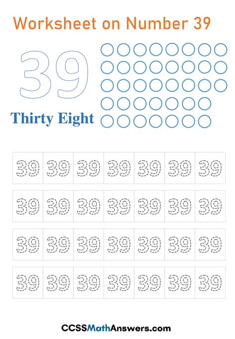 Worksheet On Number 39 Free Kindergarten Counting Tracing Number 39