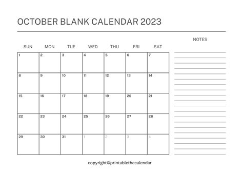 Blank Calendar 2023 October Printable The Calendar