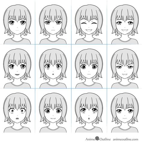 Anime Facial Expressions Chart With 12 Expressions Drawing