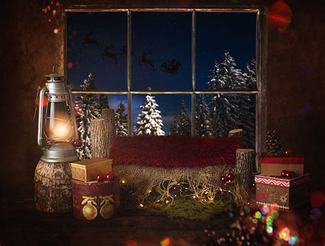 Santa In The Window Christmas Newborn Digital Backdrop Comes With And