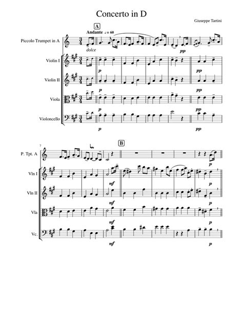 Giuseppe Tartini Trumpet Concerto In D Andante Ii Sheet Music For