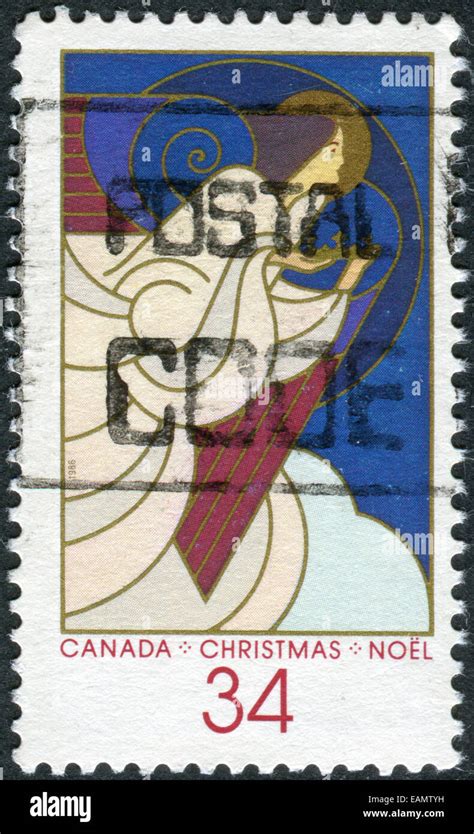 canada circa 1986 postage stamp printed in canada christmas issue shows christmas angel