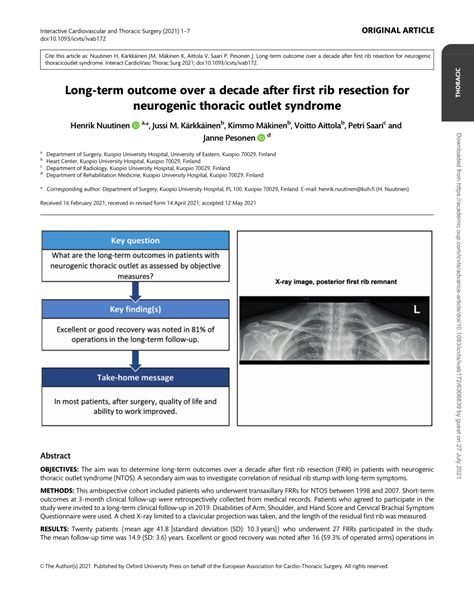 Pdf Long Term Outcome Over A Decade After First Rib Resection For