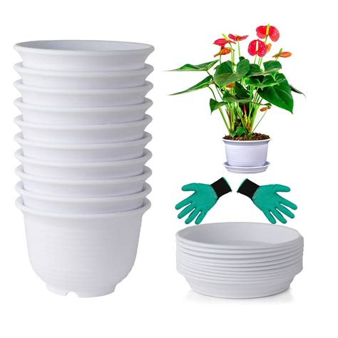 10 Pack 6 Inch Plastic Round Drainage Plant Pots Containers With