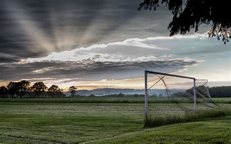 Sunrise Goal Clouds Soccer Pitches Wallpapers Hd Desktop And
