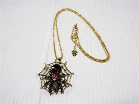 albrecht auctions betsey johnson rhinestone spider in web necklace gold plated