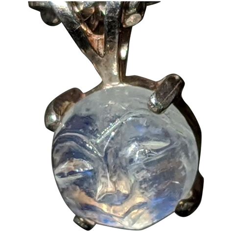 Vintage Carved Man In The Moon Moonstone Pendant In Sterling Silver