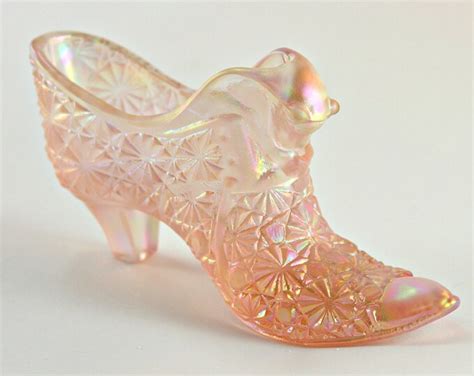 Fenton Shoe Fenton Glass Shoe Pink Iridescent Shoe Fenton Etsy