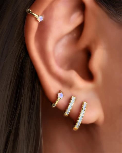 Opal Huggie Earrings Small Gold Hoop Earrings Opal Hoops Etsy
