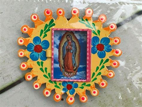 Virgen De Guadalupe Virgin Mary Mexican Metal Nicho Hand Painted 5x4