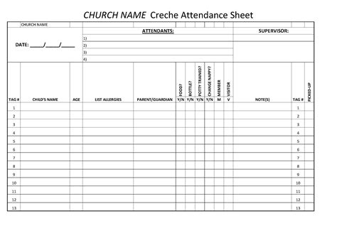 Creche Form Sample Sign In Sheet Church Nursery Childrens Ministry