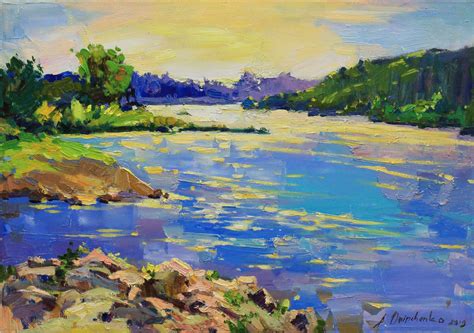 Original Art River Landscape Painting Abstract Fine Art Etsy