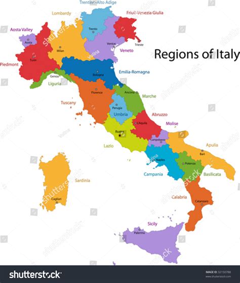 Colorful Italy Map Regions Main Cities Stock Vector 32150788 Shutterstock