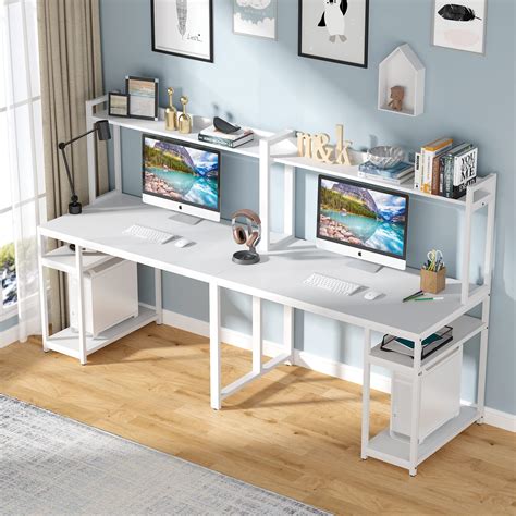 Tribesigns Double Desk 945 Inches Extra Long Computer Desk With Hutch And Storage Shelves Two