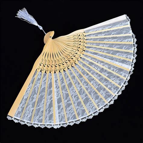 Fashion Women Folding Hand Fan Bamboo Lace Design For Wedding Party T Tassel Pendant Chinese