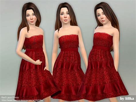 K Red Lace Dress For Girls Found In Tsr Category Sims 4 Female Child