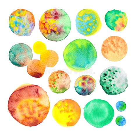 Watercolor Hand Painted Circle Shape Design Elements Hand Drawn Green
