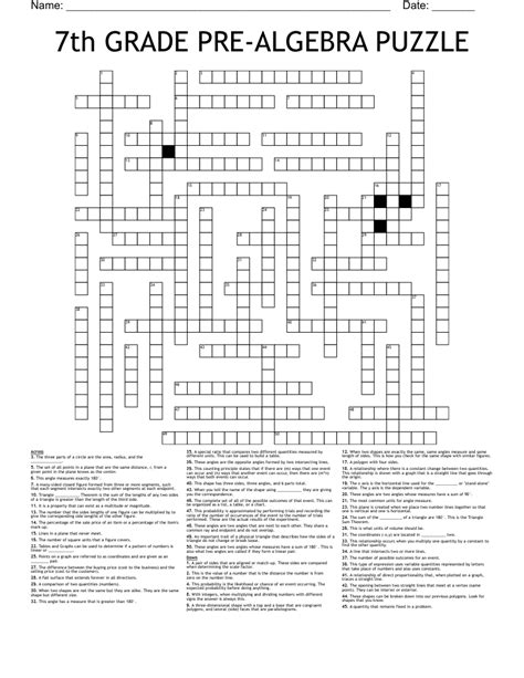 7th Grade Pre Algebra Puzzle Crossword Wordmint