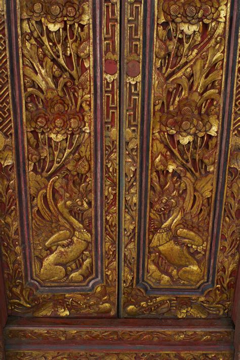 Pair Of Javanese Red And Giltwood Temple Doors For Sale At 1stdibs