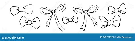 Set Of Vector Outline Bows Ribbons Doodles Coloring Book Hand Drawn