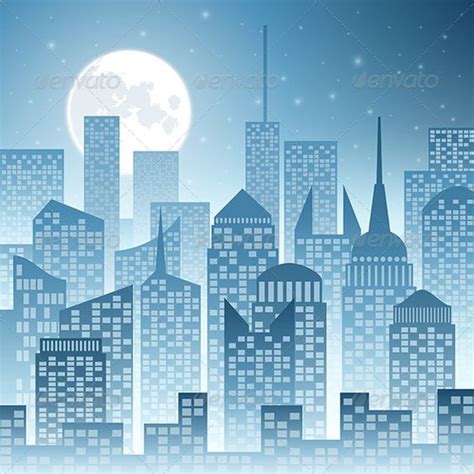 Comic Book Cityscape Cityscape With Skyscrapers And Moon Fully
