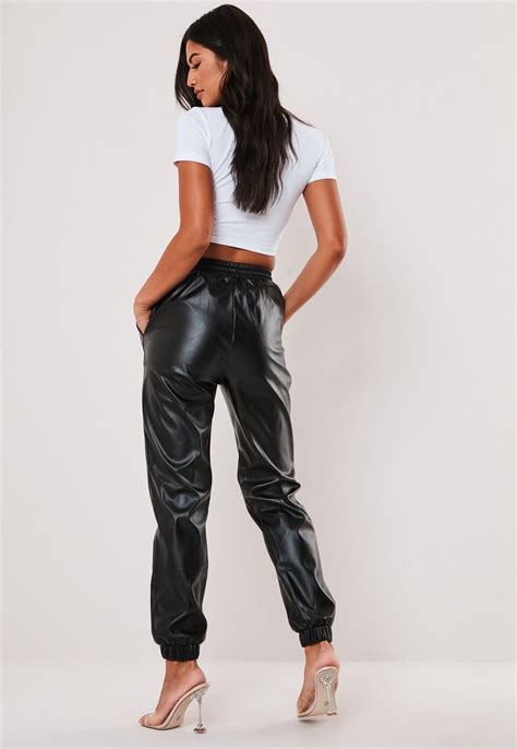 Missguided Black Faux Leather Jogger Trousers Leather Joggers